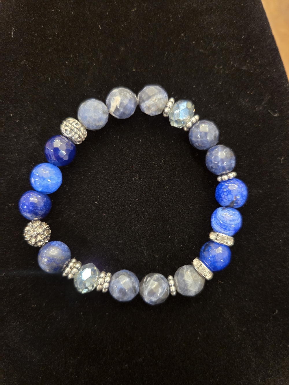 Blue Beaded Stretch Bracelet - Polished Blue Gemstone Accent